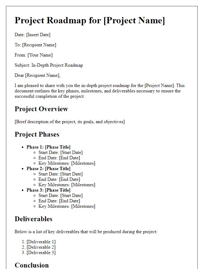 Letter template of in-depth project roadmap