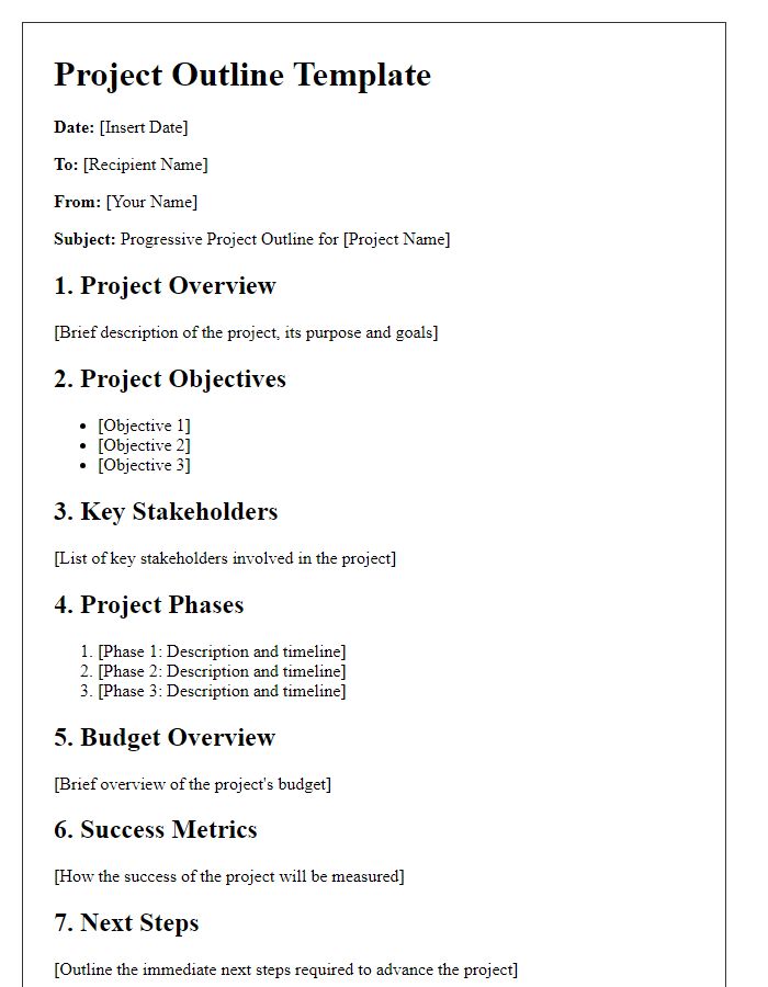 Letter template of progressive project outline