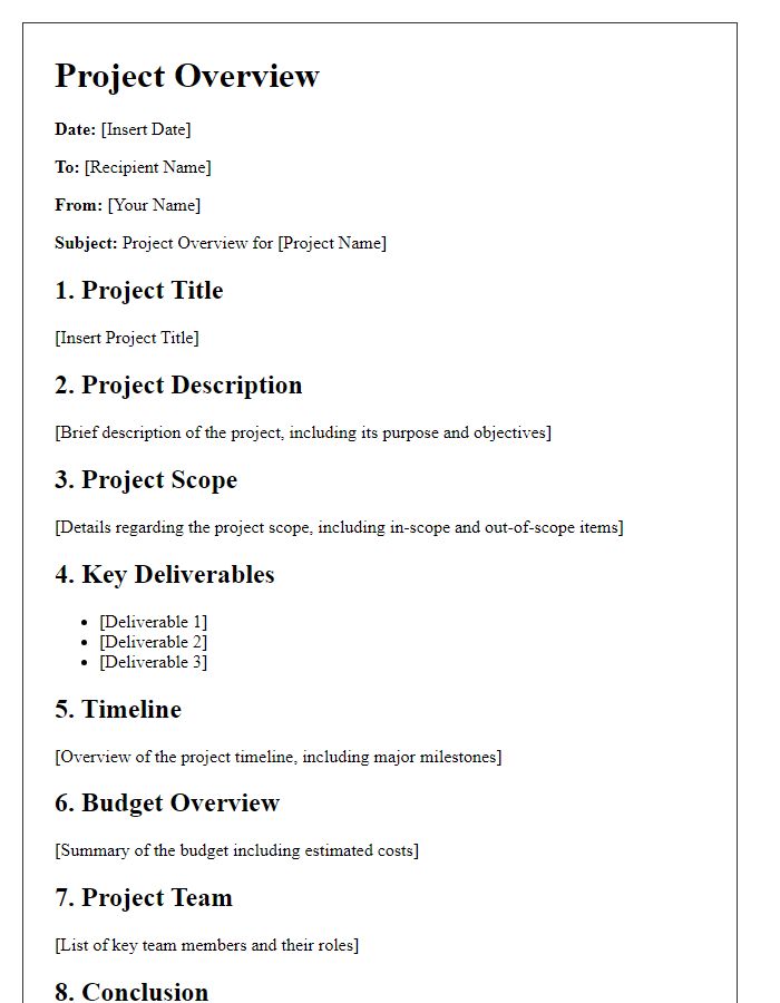 Letter template of structured project overview