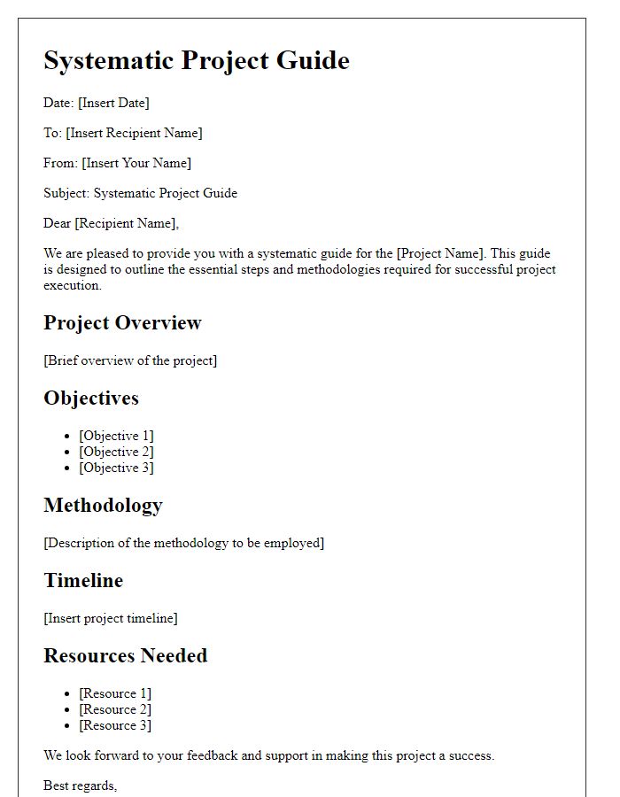 Letter template of systematic project guide