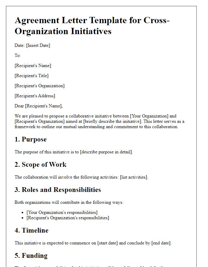 Letter template of agreement outline for cross-organization initiatives