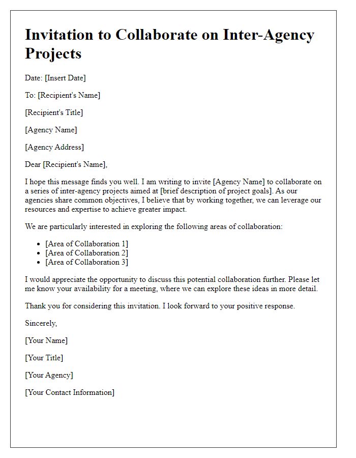 Letter template of collaboration invitation for inter-agency projects