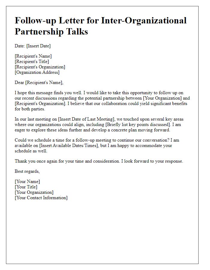 Letter template of follow-up for inter-organizational partnership talks