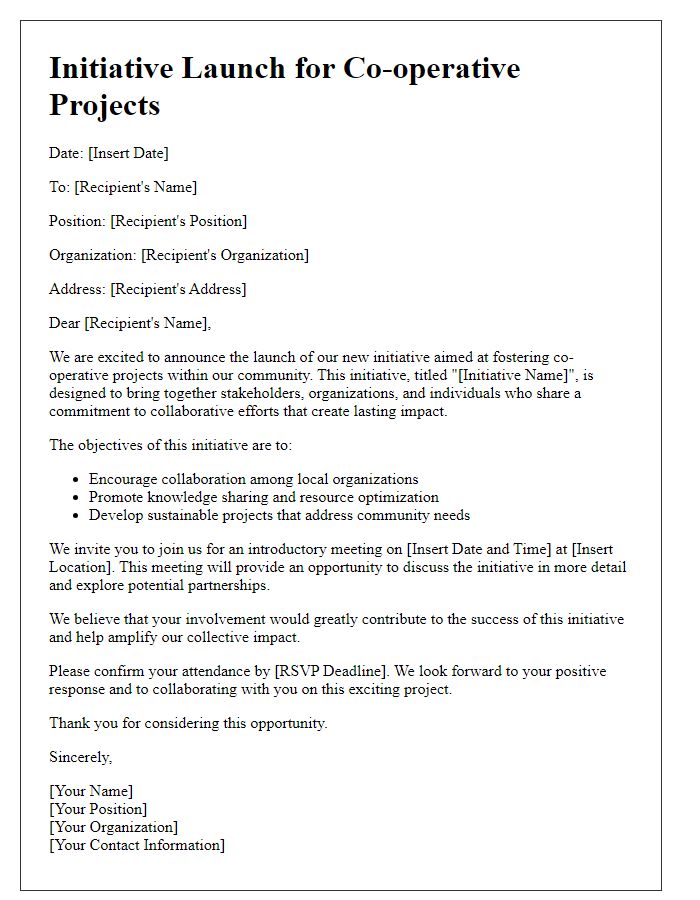 Letter template of initiative launch for co-operative projects