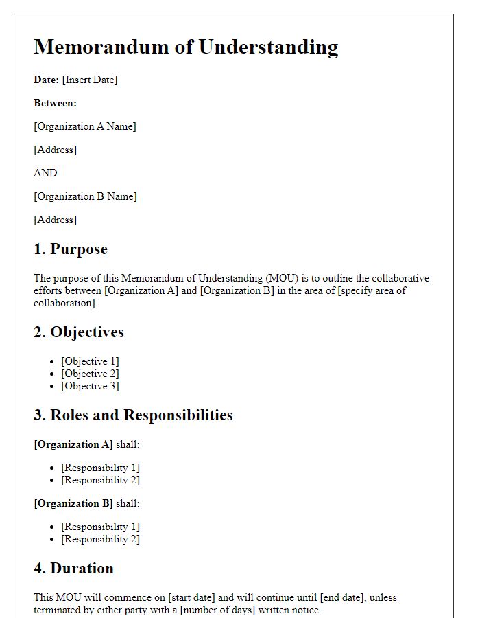 Letter template of memorandum of understanding for collaborative efforts