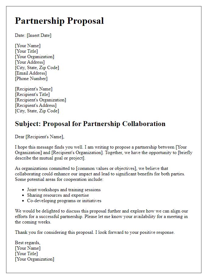 Letter template of partnership proposal for inter-organizational collaboration