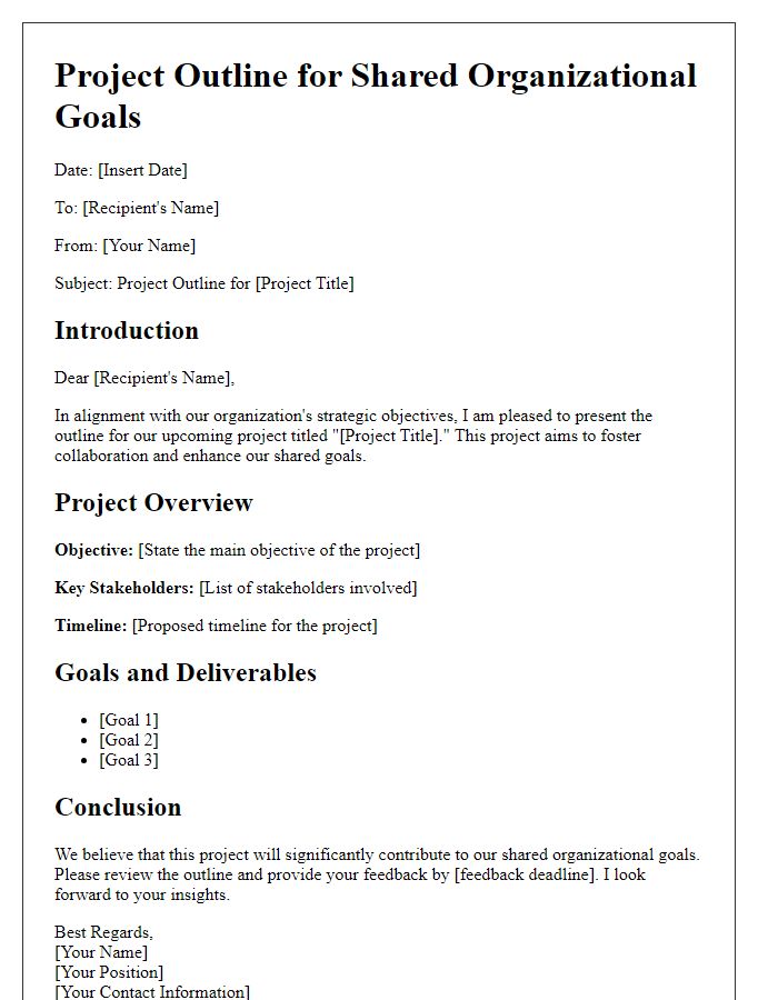 Letter template of project outline for shared organizational goals