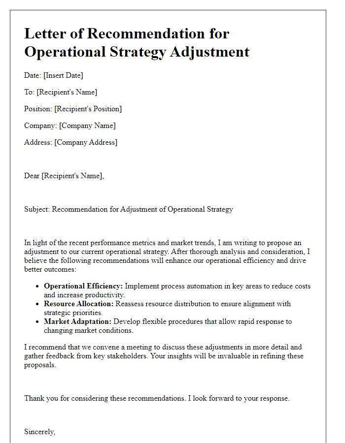 Letter template of operational strategy adjustment recommendation