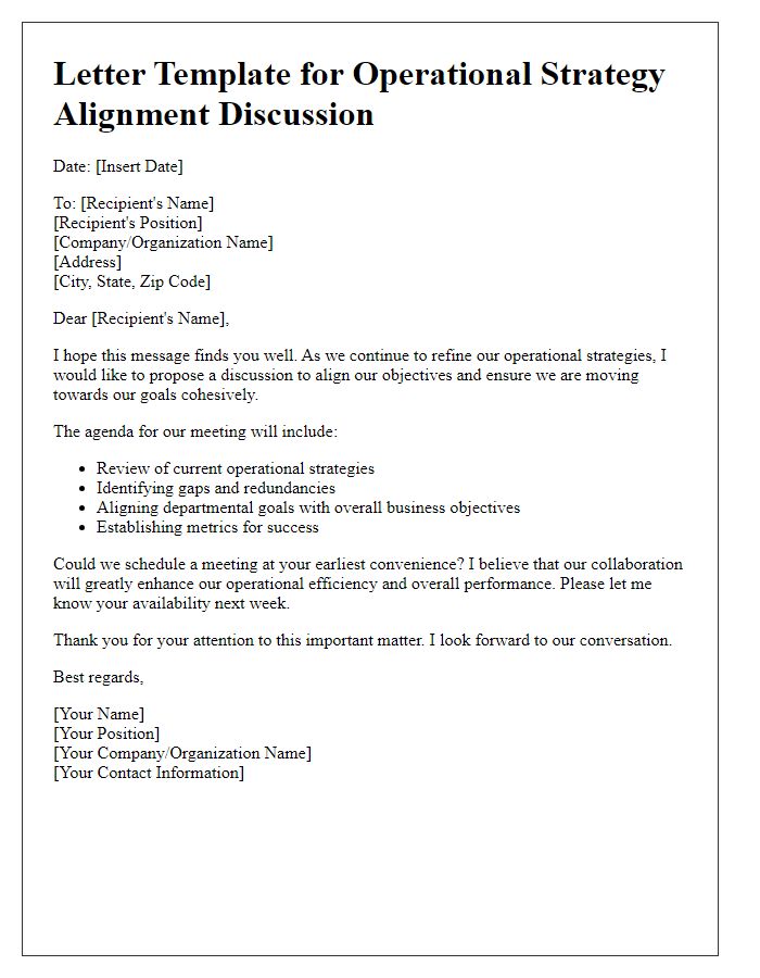 Letter template of operational strategy alignment discussion