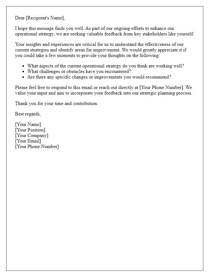 Letter template of operational strategy feedback request