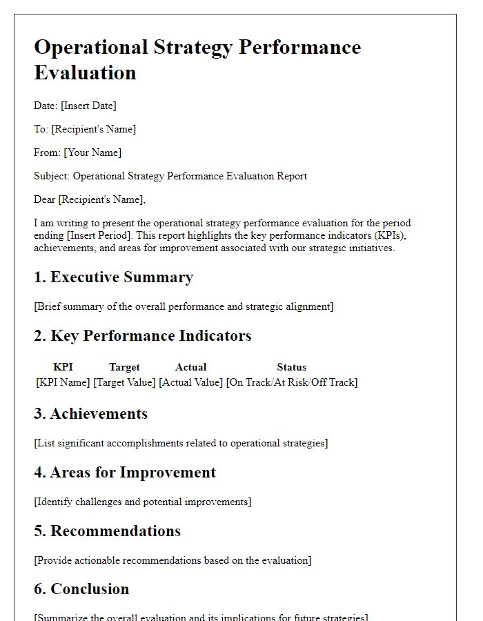 Letter template of operational strategy performance evaluation