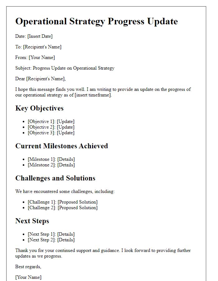 Letter template of operational strategy progress update