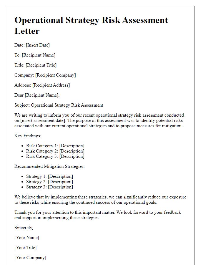 Letter template of operational strategy risk assessment