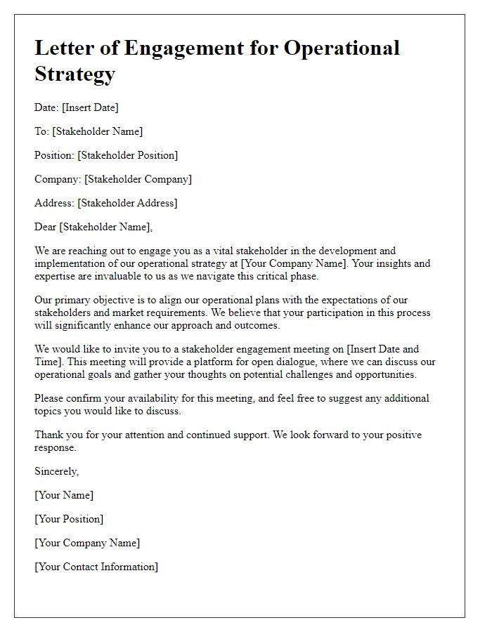 Letter template of operational strategy stakeholder engagement