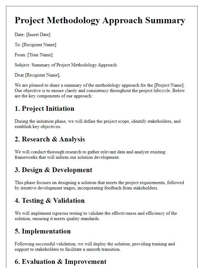 Letter template of project methodology approach summary.