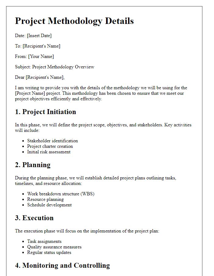 Letter template of project methodology details.