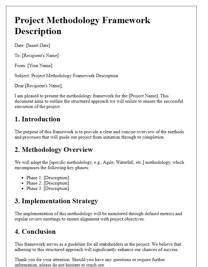 Letter template of project methodology framework description.