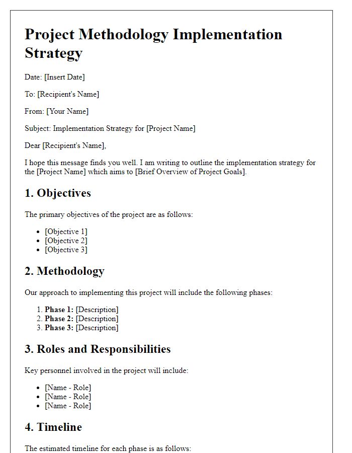 Letter template of project methodology implementation strategy.