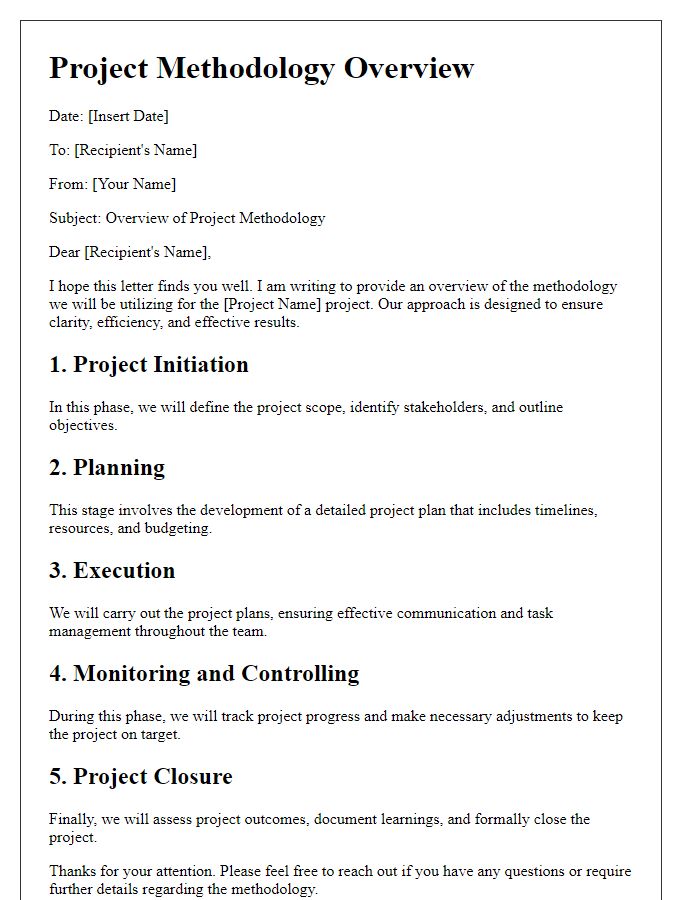 Letter template of project methodology overview.