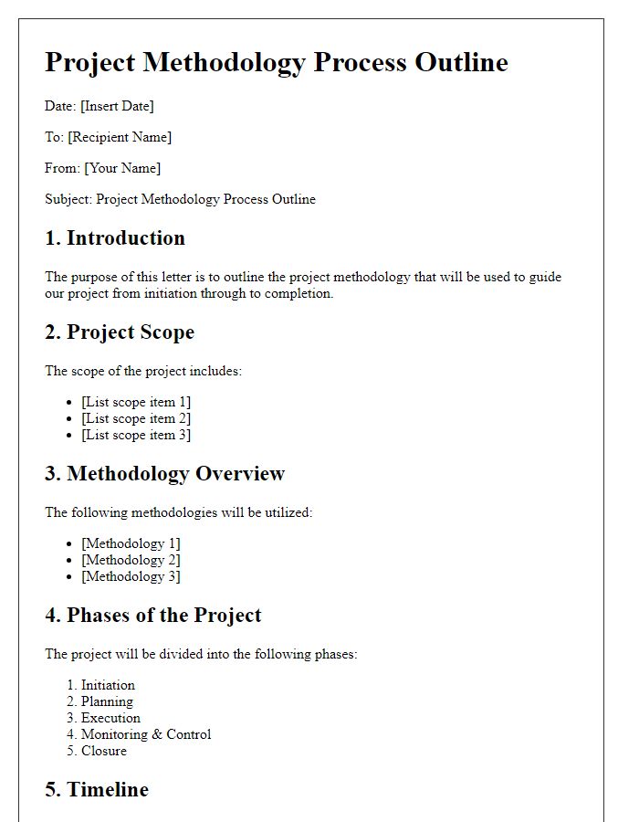 Letter template of project methodology process outline.