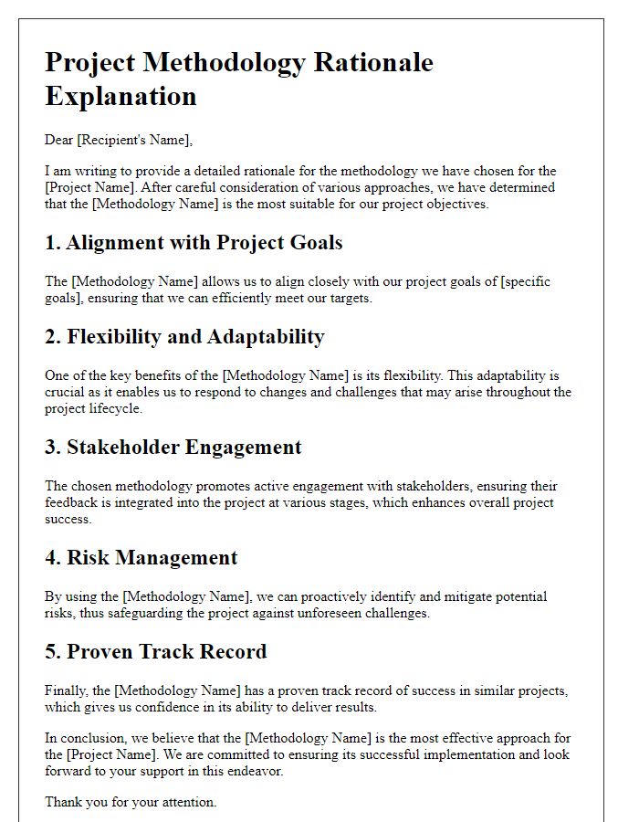 Letter template of project methodology rationale explanation.