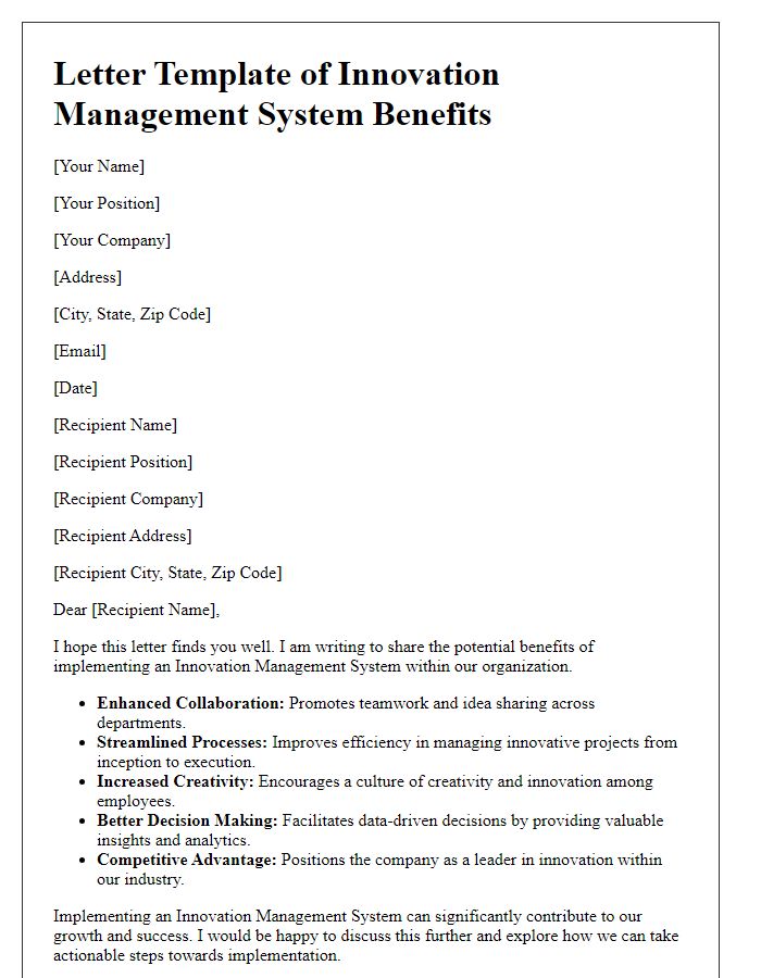 Letter template of innovation management system benefits