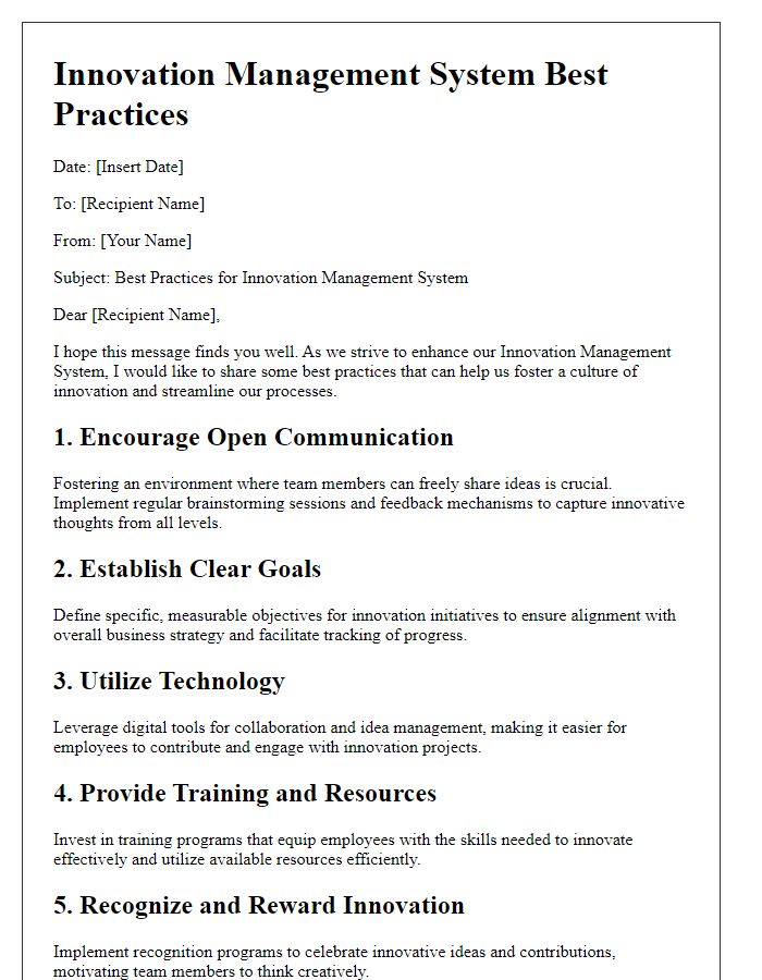 Letter template of innovation management system best practices