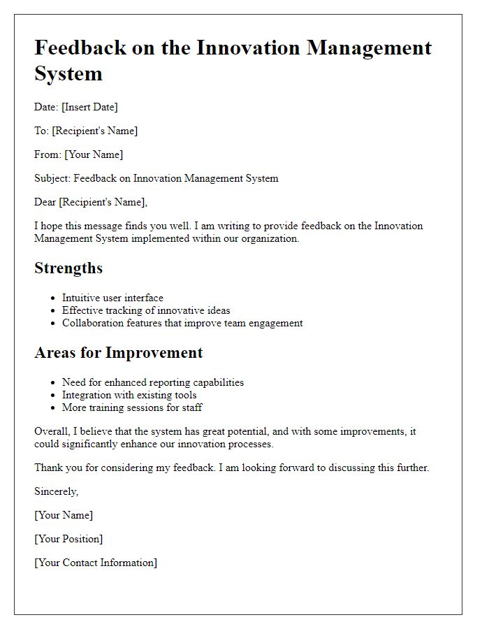 Letter template of innovation management system feedback