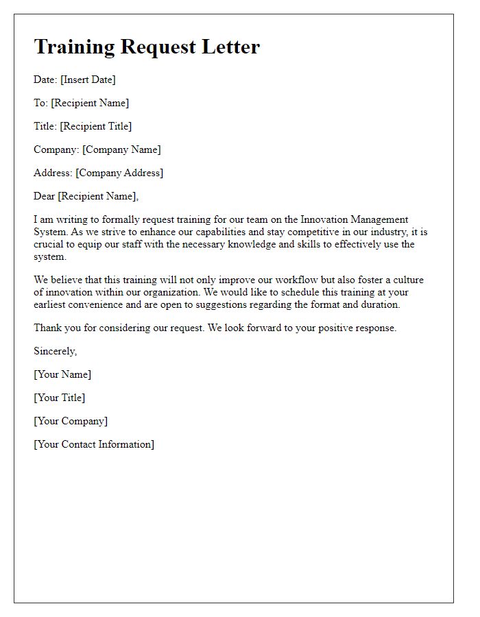 Letter template of innovation management system training request
