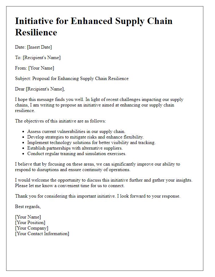 Letter template of an initiative for enhanced supply chain resilience.