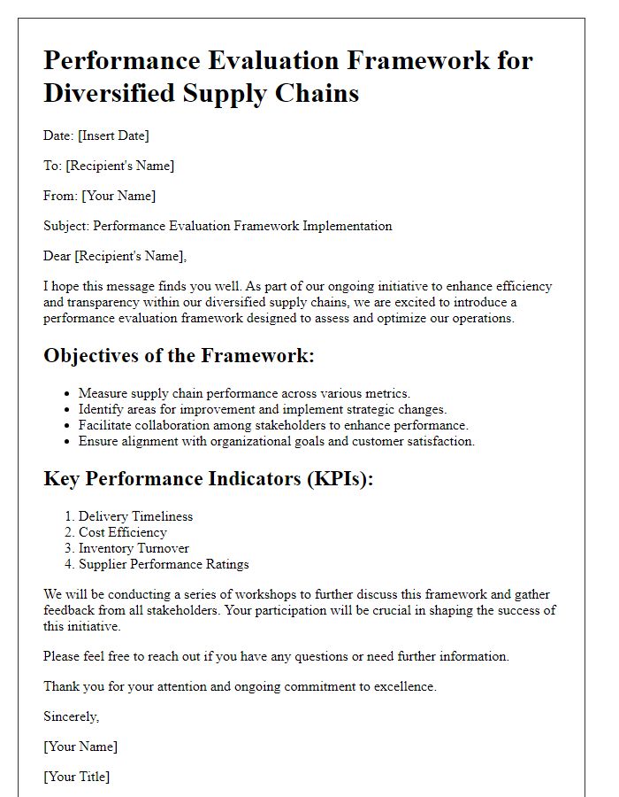 Letter template of a performance evaluation framework for diversified supply chains.