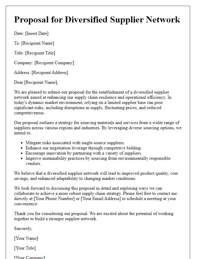 Letter template of a proposal for a diversified supplier network.