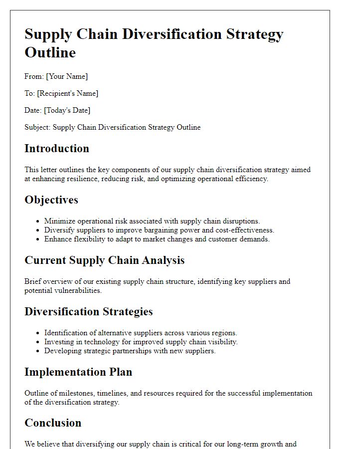 Letter template of a supply chain diversification strategy outline.