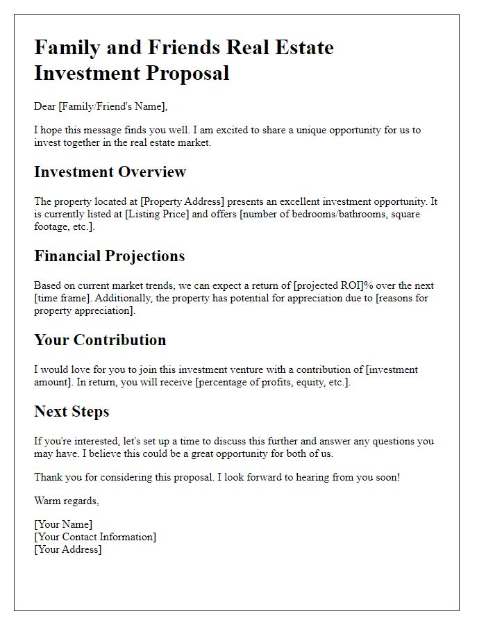 Letter template of real estate investment proposal for family and friends.