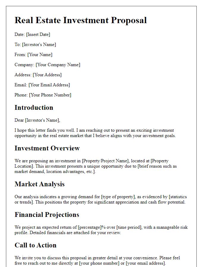 Letter template of real estate investment proposal for potential investors.