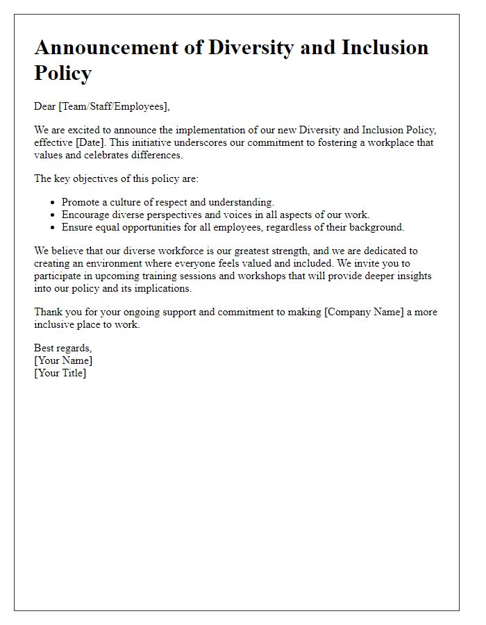 Letter template of diversity and inclusion policy announcement