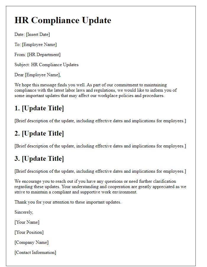 Letter template of HR compliance updates