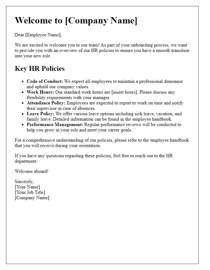 Letter template of HR policy overview for new employees