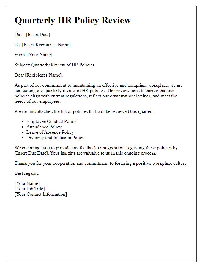 Letter template of quarterly HR policy review