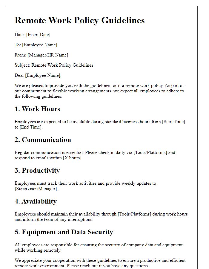 Letter template of remote work policy guidelines