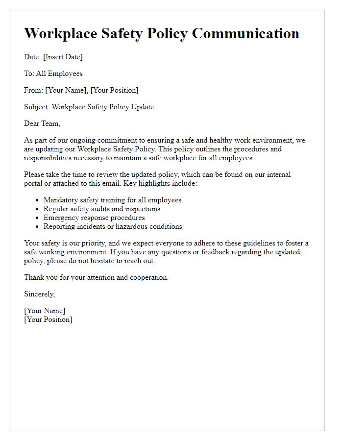 Letter template of workplace safety policy communication