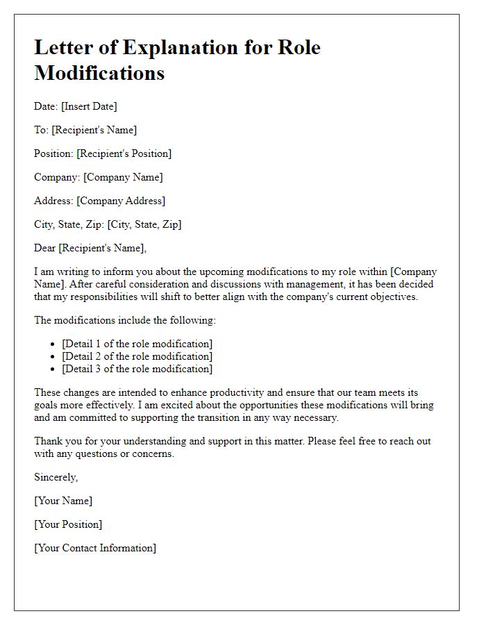 Letter template of explanation for role modifications