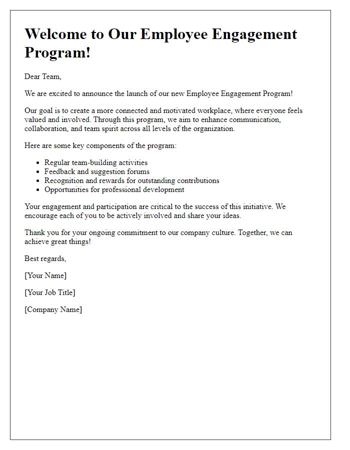 Letter template of employee engagement program introduction