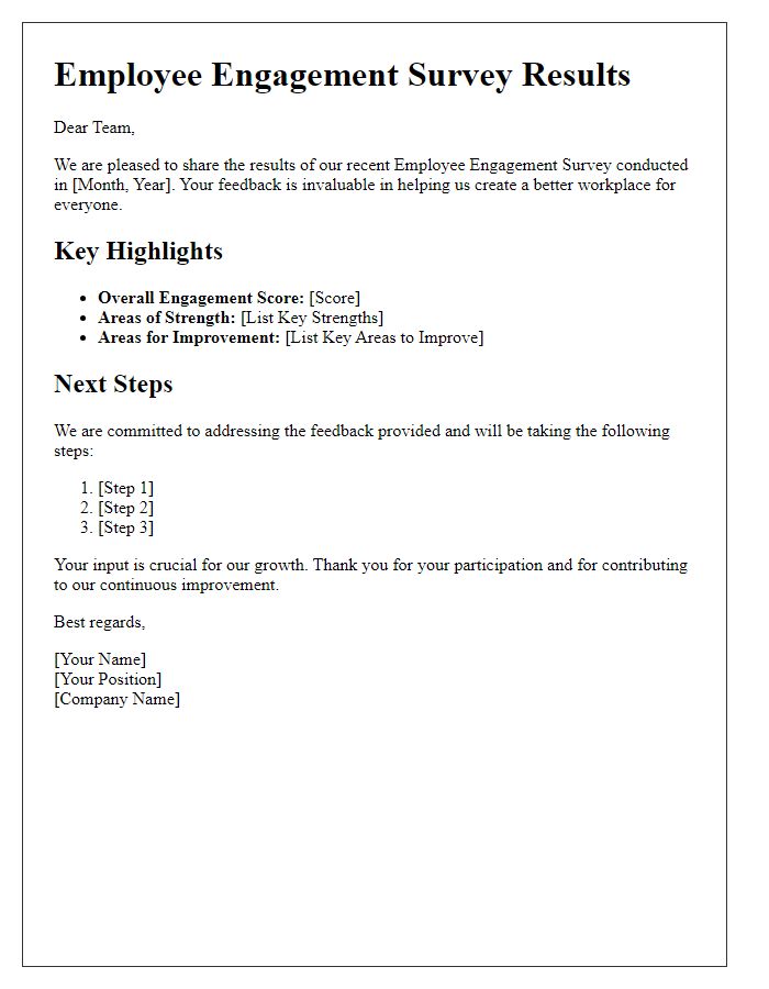 Letter template of employee engagement survey results