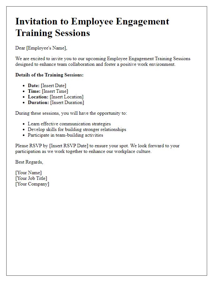 Letter template of employee engagement training sessions