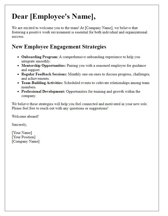 Letter template of new employee engagement strategies