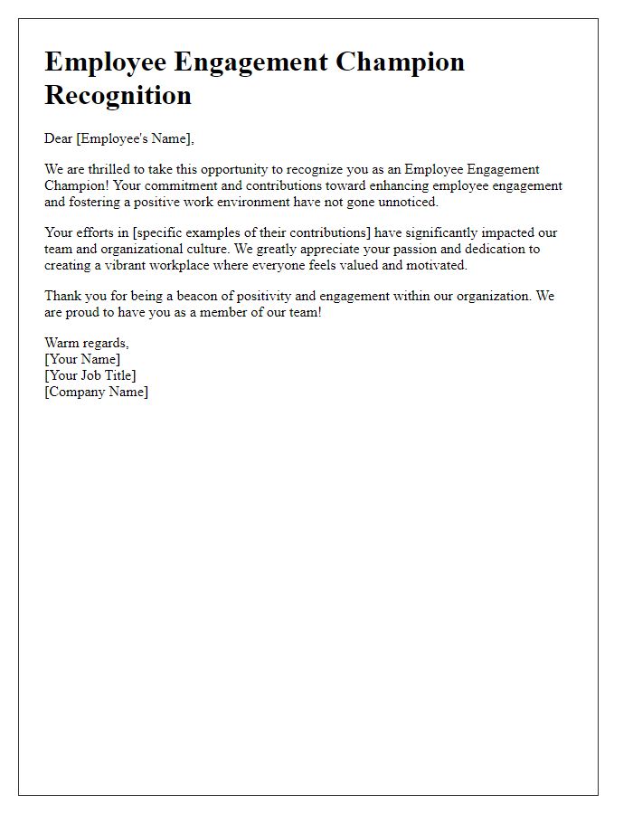 Letter template of recognition for employee engagement champions