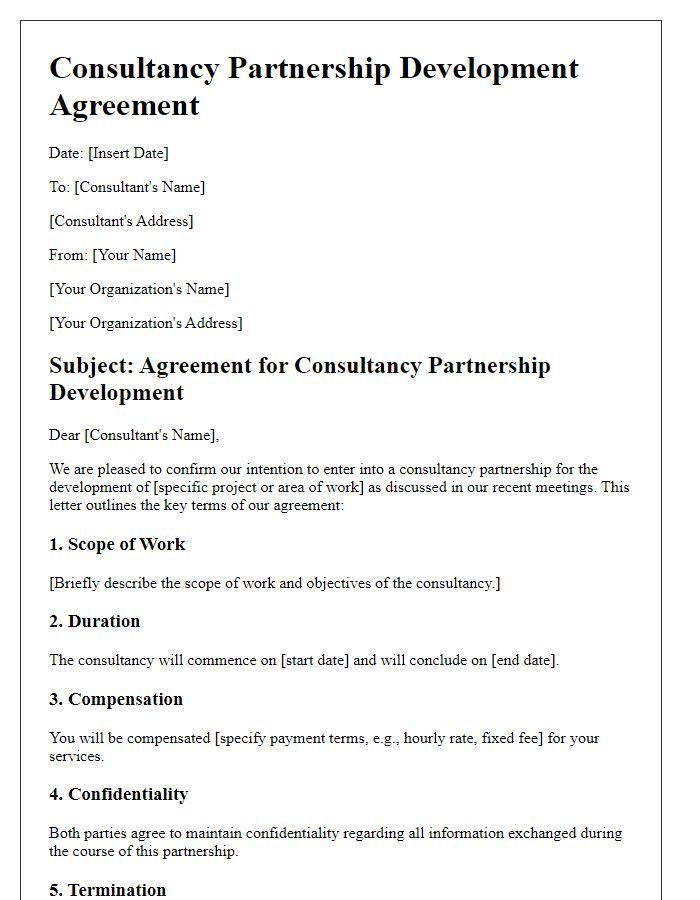 Letter template of agreement for consultancy partnership development