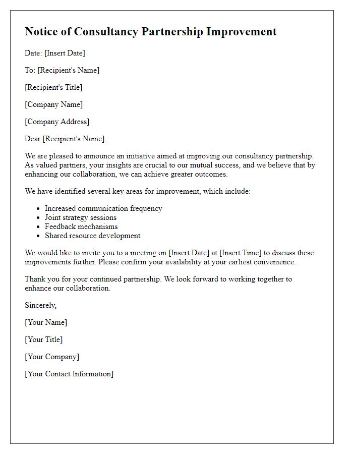 Letter template of notice for consultancy partnership improvement