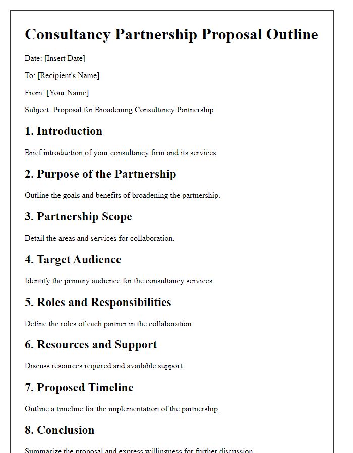 Letter template of outline for consultancy partnership broadening